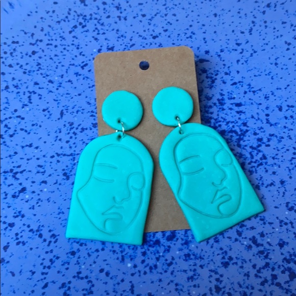 Handmade Abstract Woman’s Face Clay Earrings - Picture 9 of 9